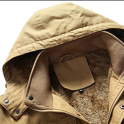 Abrigo parka forrado de lana para hombre con capucha cremallera invierno térmico cálido chaqueta militar Prendas para el torso - Imagen 11 de 20