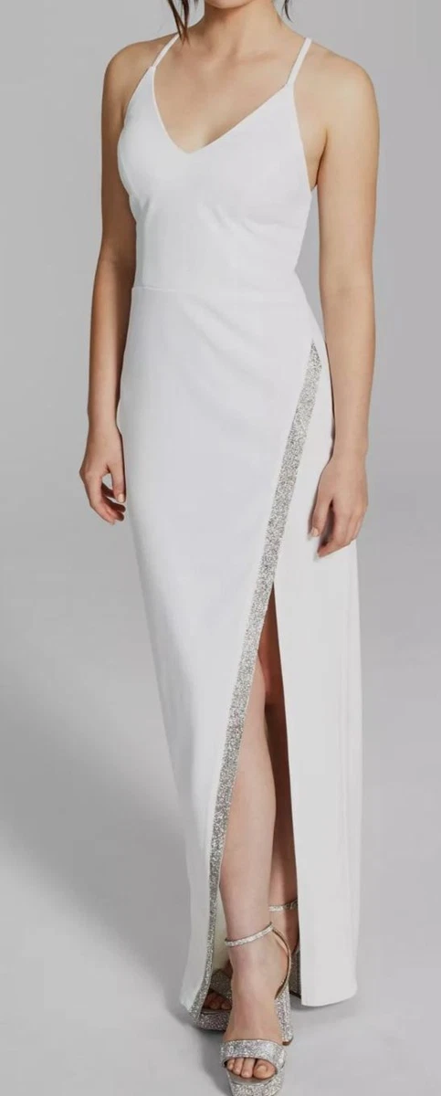 $89 BCX Junior's White Sleeveless Embellished Lattice-Cutout Gown Dress  Size 1 | eBay