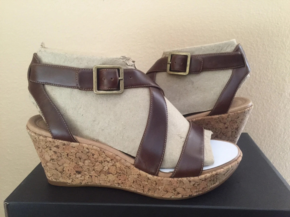 TSUBO OLIVETTE BOURBON LEATHER STRAPPY WEDGE SHOE US 6 EU 37 UK 4.5 NIB