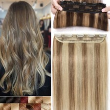 One Piece Clip In 100 Remy Human Hair Extensions Highlight Thick 3/4 Full Head1