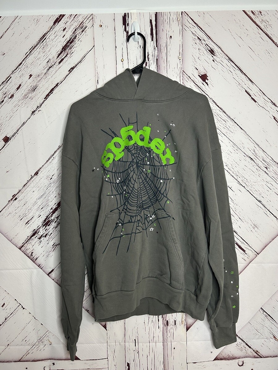 Sp5der WorldWide x Young Thug Slate Grey/Green Hoodie, BRAND NEW