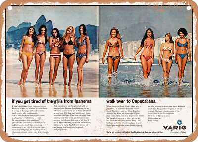 METAL SIGN - 1969 Beach Girls Varig Brazilian Airlines Vintage Ad