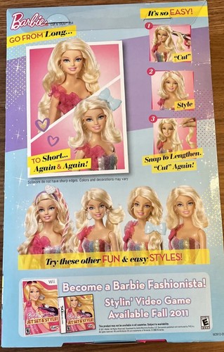 Vintage Hairtastic Cut & Style Blonde 2011 Barbie Doll NRFB W3910 Rare - Picture 8 of 11