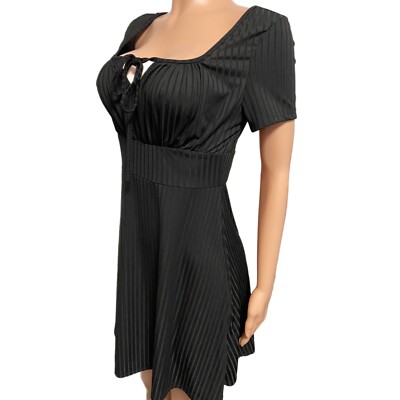 milkmaid dress in the club Black V-neck Skater Style S Mini Dress Milkmaid tie front party date gothic  club