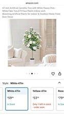 New 47 inch Artificial Camellia Tree with White Flower Pot 1-Tree