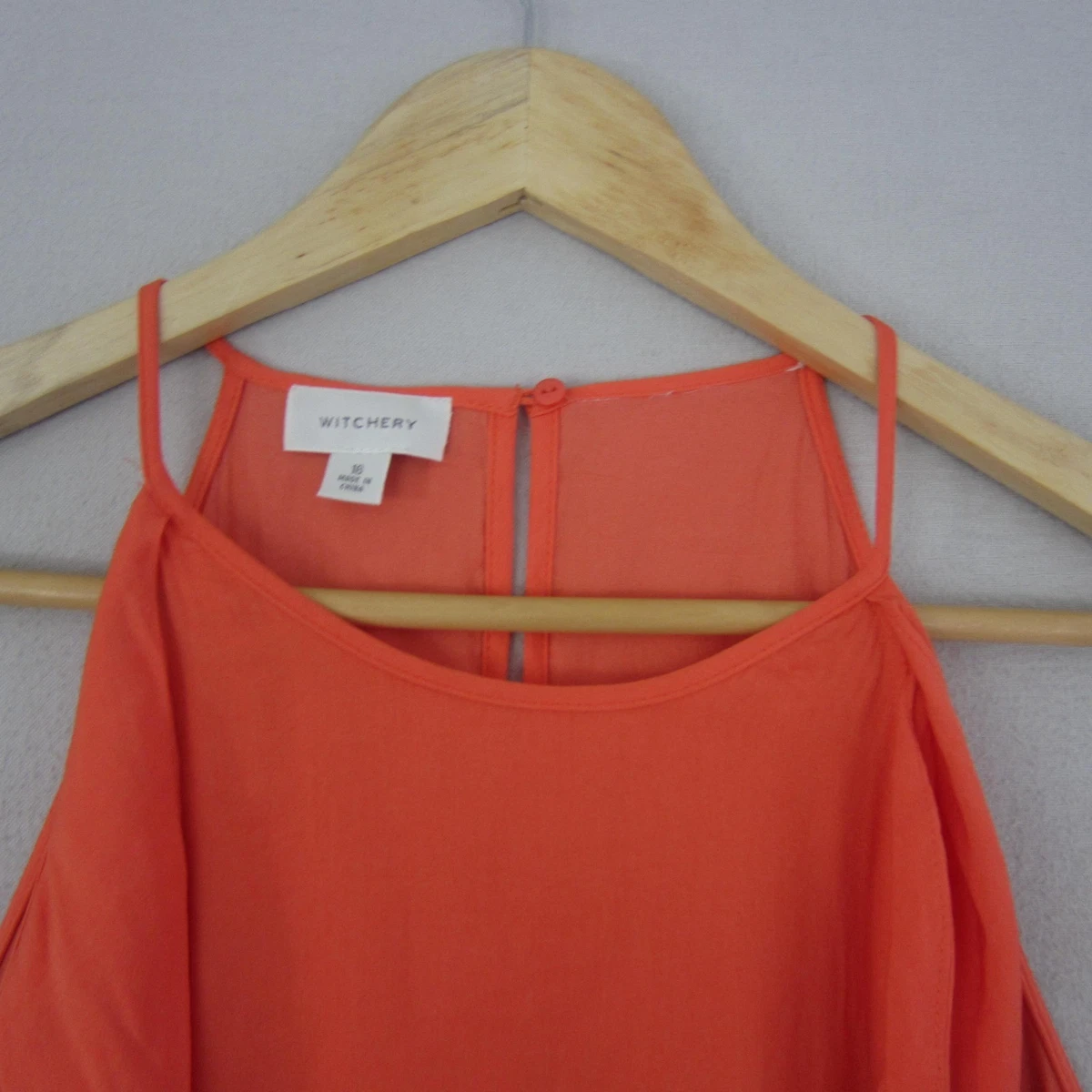 Witchery Top Womens 16 Orange Halter Straps Ruffle Frill Camisole Sleeveless