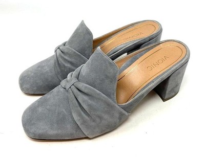Vionic, Plaza Presley Charcoal Suede Square Toe Mules Purple Ortha-heel NWB