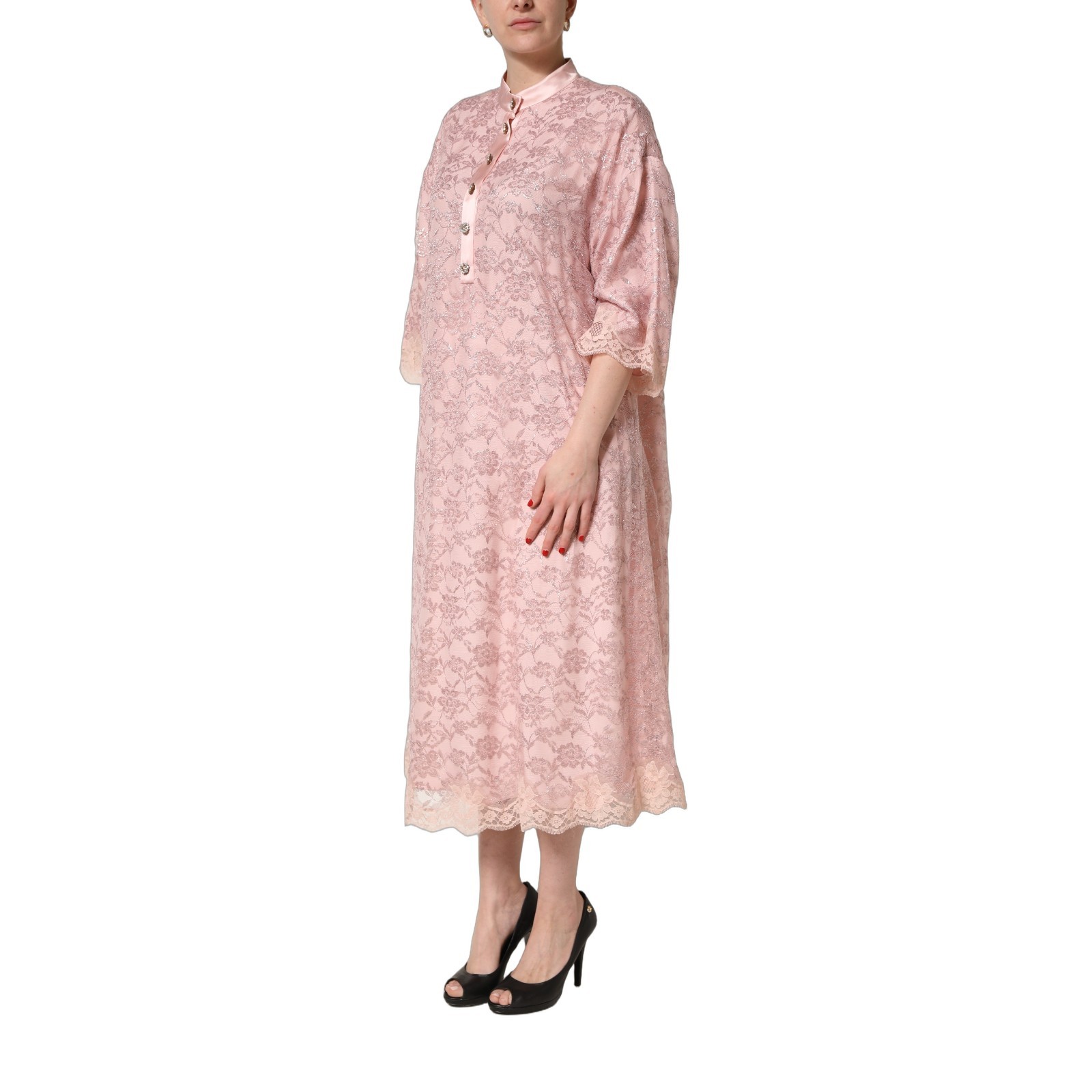 DOLCE & GABBANA Dress Pink Corded Floral Lace Kaftan Midi IT44/US10/L 6750usd image 3