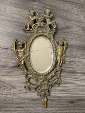 Joli cadre miroir biseauté ancien en bronze anges putti angelots