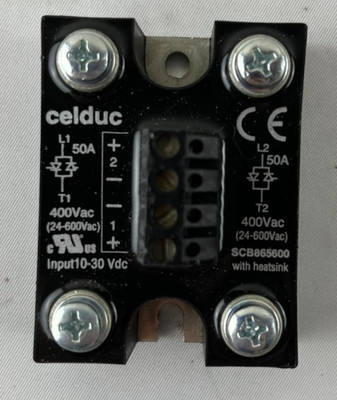 Celduc SCB865600 Solid State Relay 2 Phase 50A 24 600VAC 10 30VDC Control