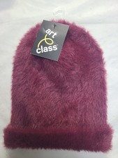 Girls' Wide Cuff Fuzzy Beanie Hat Art Class Maroon