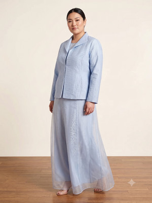 Eileen Fisher size 1X Light Blue Two-Piece Dress and Jacket Set. Silk organza.