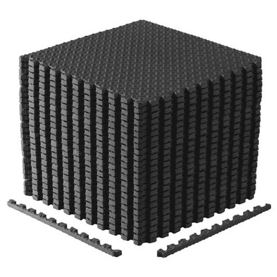 Exercise Mat 3/4 Thick 24 Tiles 96 SQ FT Interlocking EVA Foam Black Barbell