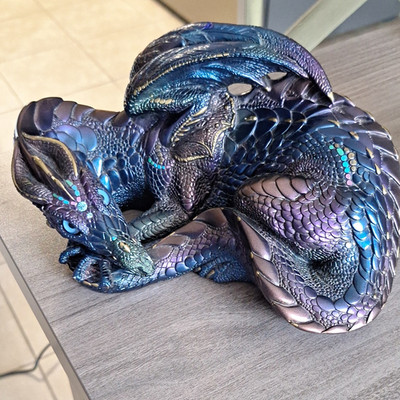 Windstone Editions Coiled Sleeping Dragon Statue Figurine, Blue Purple