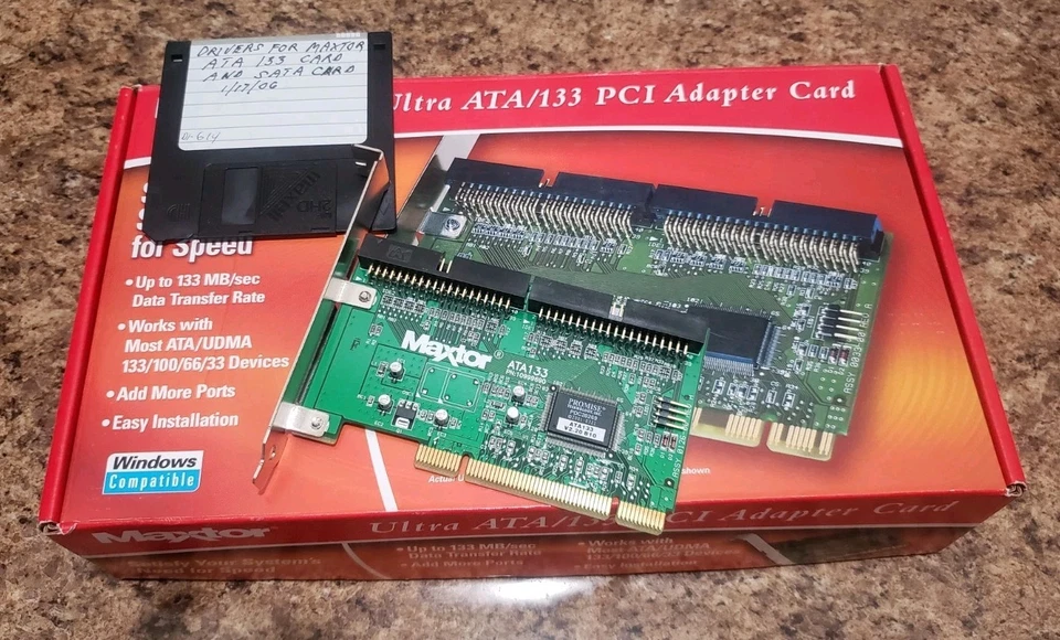 Maxtor Ultra ATA133 PCI Adapter Card w Install Diskette and Box No Cables  - Image 2 of 4
