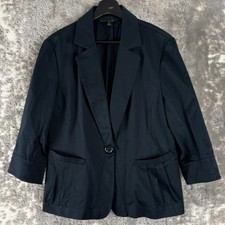 Lafayette 148 Size 12 Stretch Career Notched Blazer Jacket Black 3/4 Sleeve