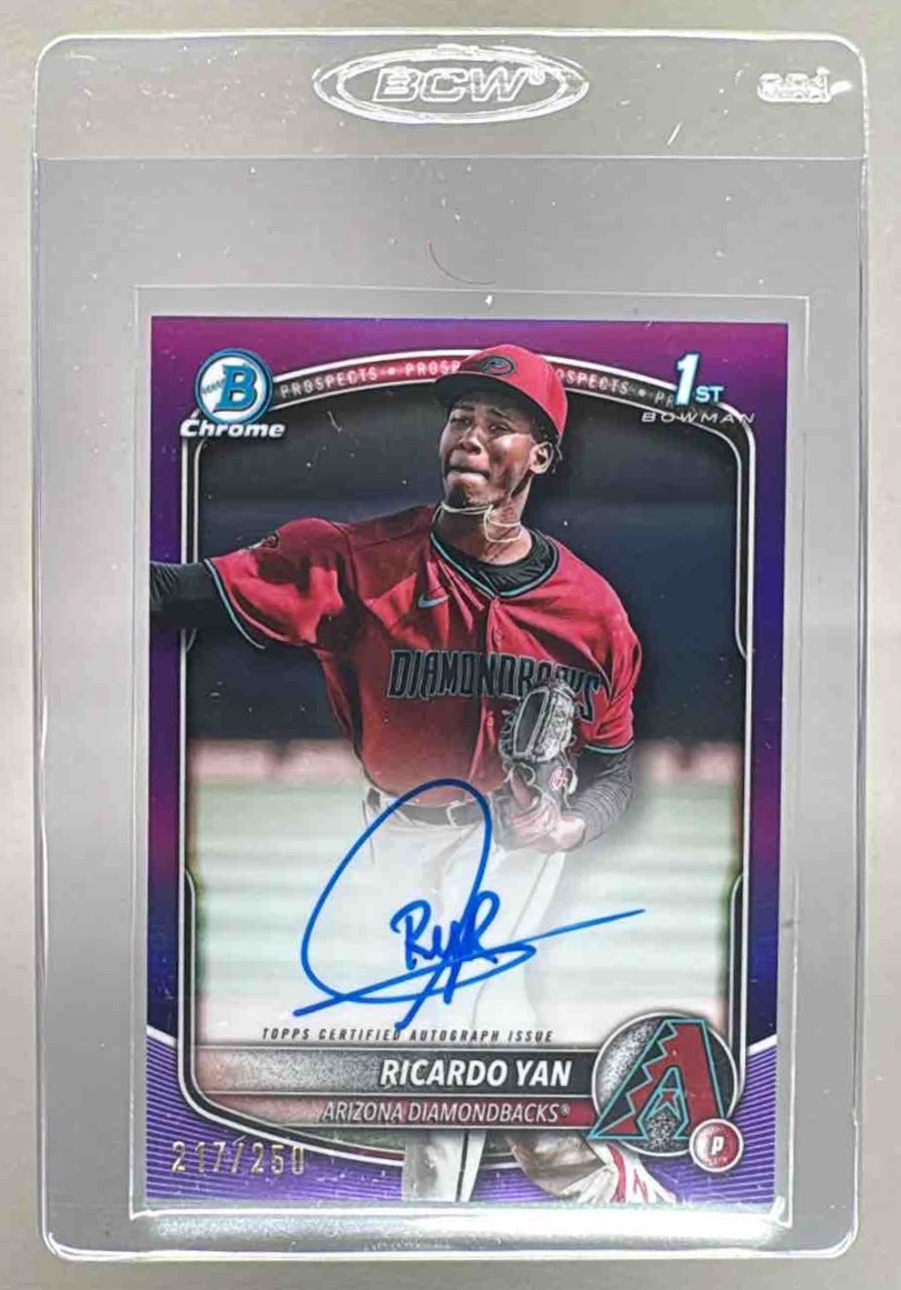 Ricardo Yan 2025 Bowman #CPA-RY Purple Refractor Chrome Auto 1st RC 217/250