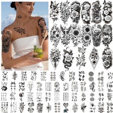 92 Sheets Flower Temporary Tattoos for Adults Women Girls, 17 Half Arm Fake T...