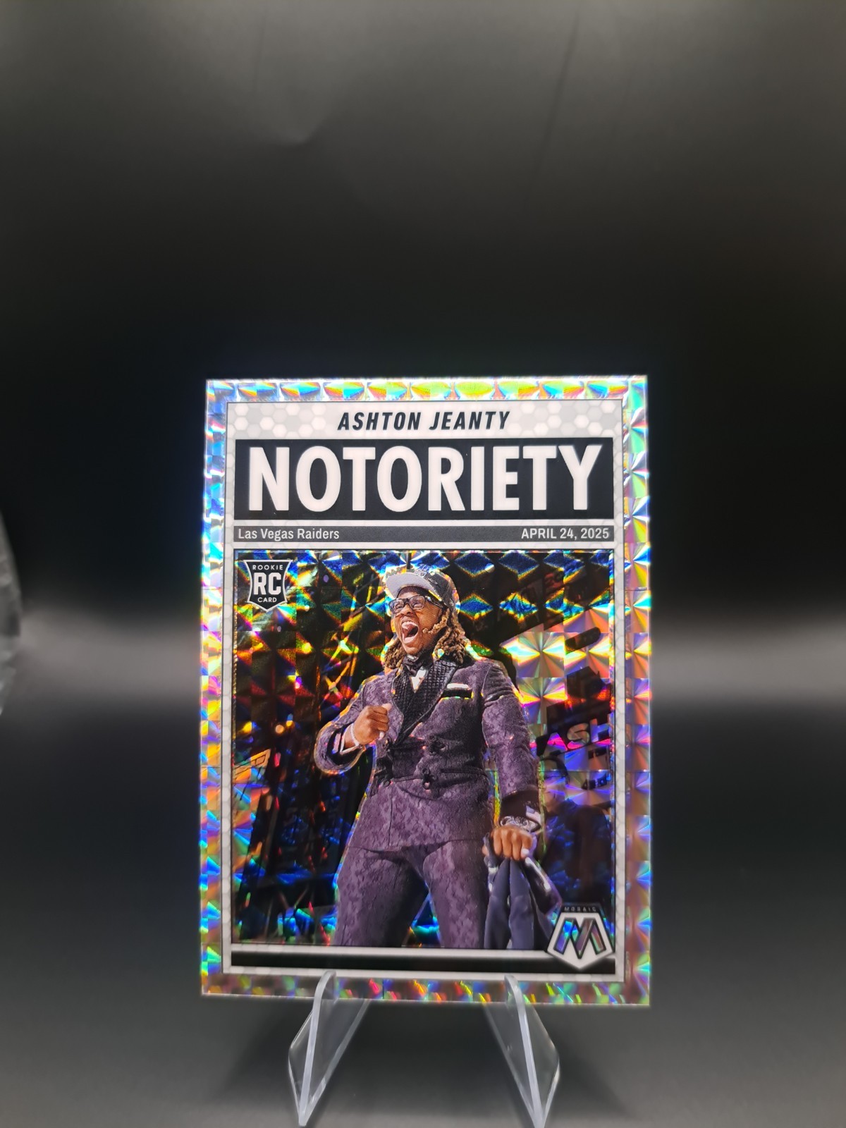 2025 Mosaic Notoriety Ashton Jeanty Silver Mosaic Prizm Rookie Card Raiders RC