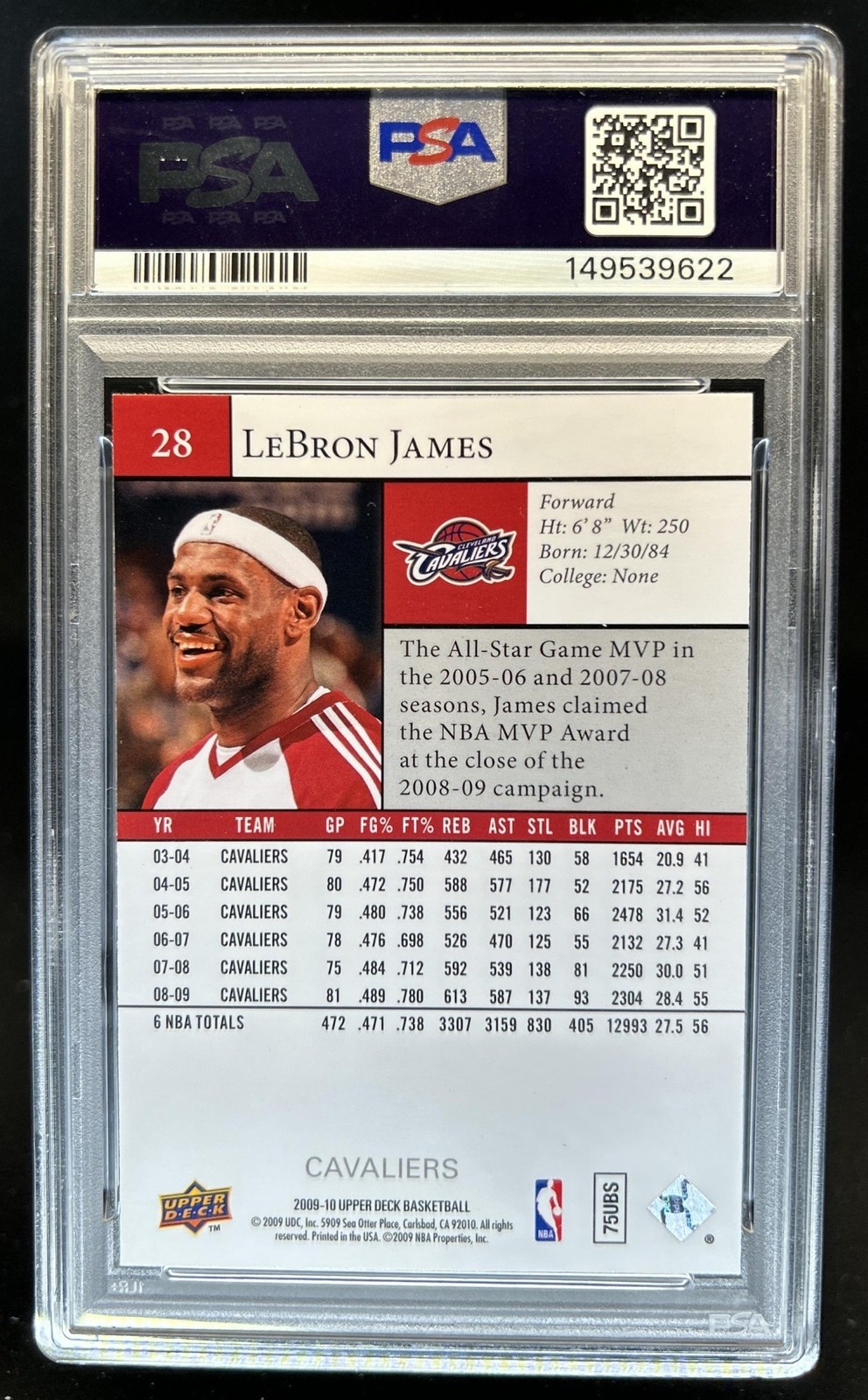 2009-10 Upper Deck LeBron James #28 Cavaliers PSA 8 view 2