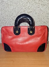 Borsa BORBONESE Vintage In Pelle Rossa E Vero Alligatore Nero