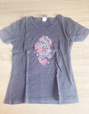 Lucky 13 T-Shirt schwarz Gr. S M Katze Blumen 