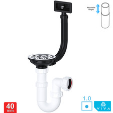 Kitchen Sink Square Overflow Waste Strainer Plug & Telescopic P U Bend Trap Kit