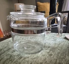 Pyrex Flameware vintage 4-Cup Clear Glass Coffee Percolator Pot Lid & Metal Band