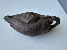 Chinese Yixing Zisha Clay Teapot – Leaf Shape Handcrafted Signed 10” 