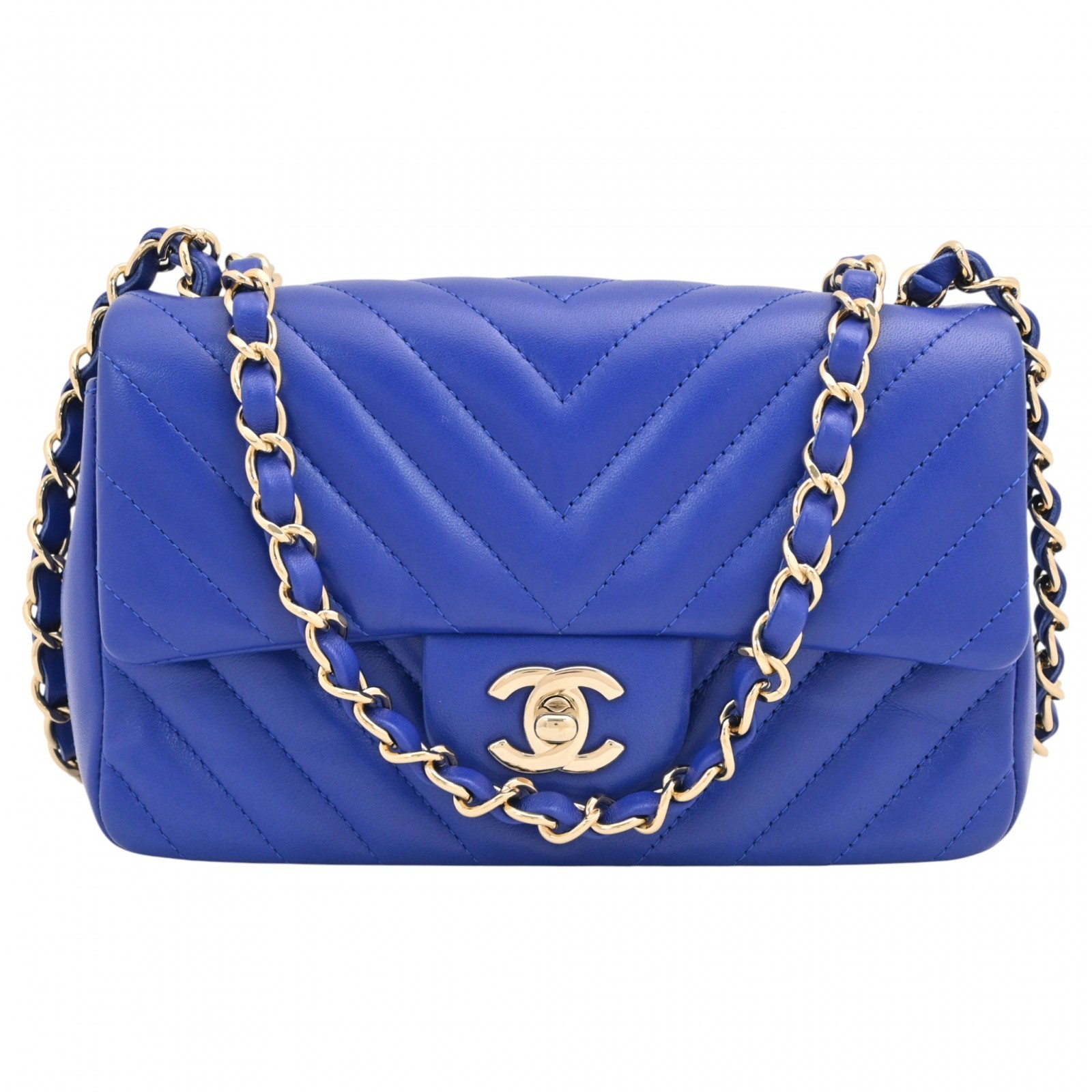 Auth CHANEL Chevron V Stitch Mini Flap Chain Shoulder Bag Lambskin ch45345gr
