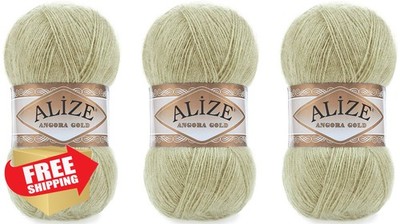 Alize Angora Gold Yarn 3 Skeins 300g Wool Acrylic Pastel Green Knitting Crochet