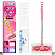 Swiffer Sweep and Mop Deluxe 2-in-1 Kit, Pink Limited Edition, 1 Sweeper, 8