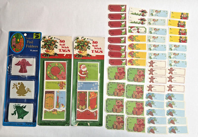 Vintage Christmas Gift Tag Lot 150 Cards Some Self Stick Foil