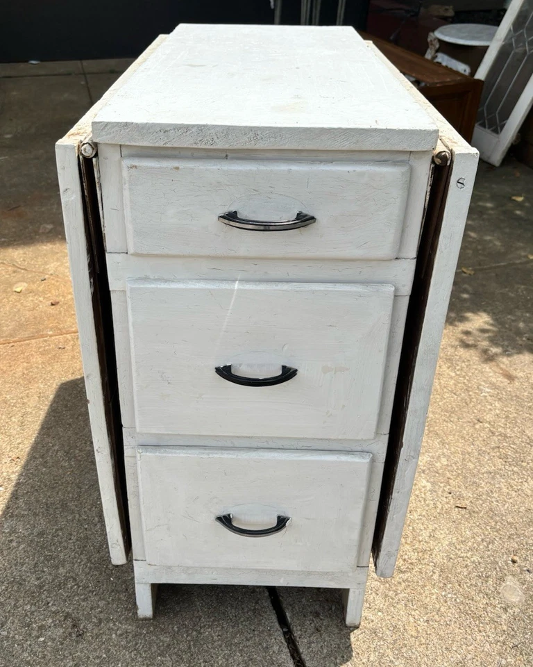 Antique Vintage Wood 6 Drawer Gateleg Drop Leaf Kitchen Table Fold Down Desk - Image 2 of 4