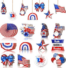 4Th of July Patriotic Ornaments for Tree Wooden Memorial Day Tree Ornaments 36Pc