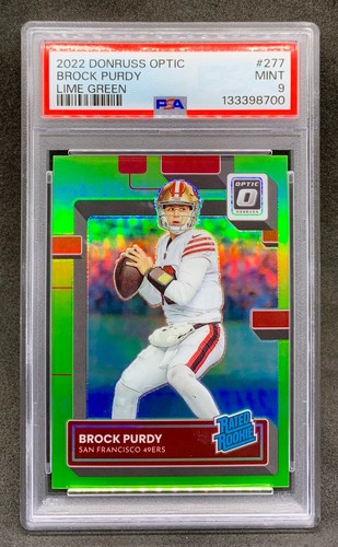 2022 Donruss Optic BROCK PURDY Lime Green Prizm Rookie RC SP /35 #277 Mint PSA 9