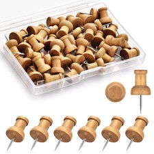 40Pcs Wood Push Pins, Thumb Tacks for Decorative, Wooden Pins and Brown