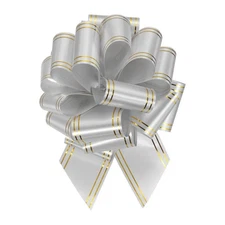 10pcs 8" Large Pull Bow Metallic Silver Gift Wrapping Bows with Gold Edge