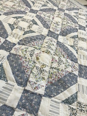Vintage Patchwork  Jacobs Ladders Quilt Blanket  Blue 96 X 102 Handmade