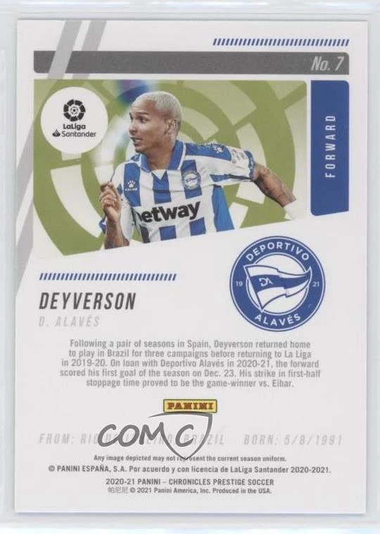2020-21 Panini Chronicles Prestige La Liga Xtra Points Blue Circles Deyverson #7 - Image 2 of 2
