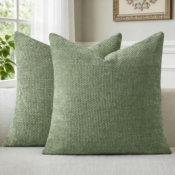 Kissenbezug 50X50 GrüN Chenille 2Er Set Dekokissen FüR Wohnzimmer Deko-image