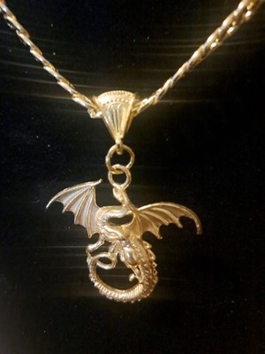 Large Dragon Pendant Gold Tone With 22'' Link Chain