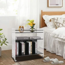 Acrylic End Table,Rectangle Side Table, Bamboo Acrylic Modern End Table US