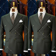 Olive Green Men's Formal Suit Business Offical Tuxedo Jacket Workwear 2Pcs
