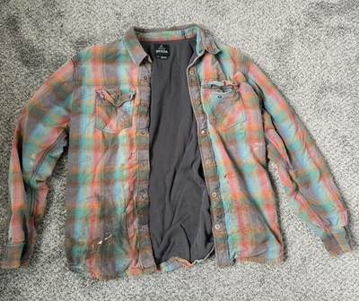 #ad THRASHED DISTRESSED Mens M Work Shirt Grunge Chore Destroyed Prana Lined Oil $61.75