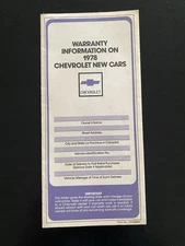 1978 Chevrolet BLANK New Vehicle Warranty Protection Plan Corvette Camaro