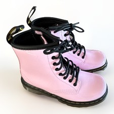 Dr. Doc Martens 1460J Toddler Kids Pink Patent Leather Combat Ankle Boots Sz 9