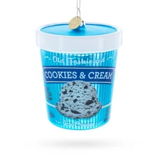 Cookies and Cream Ice Cream Pint Blown Glass Christmas Ornament