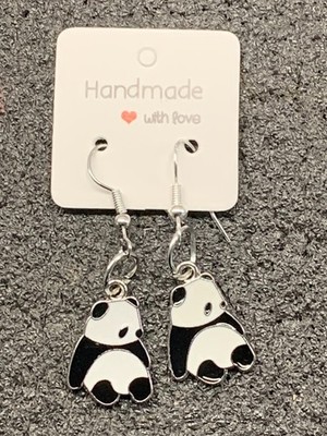1 Paar schwarz-weiße Panda HANDARBEIT 43 mm lange Ohrhänger