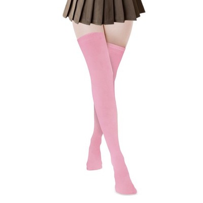 FdcLixuvol 1 Pair Pink Thigh High Socks, Knee Stockings Soft Cotton 